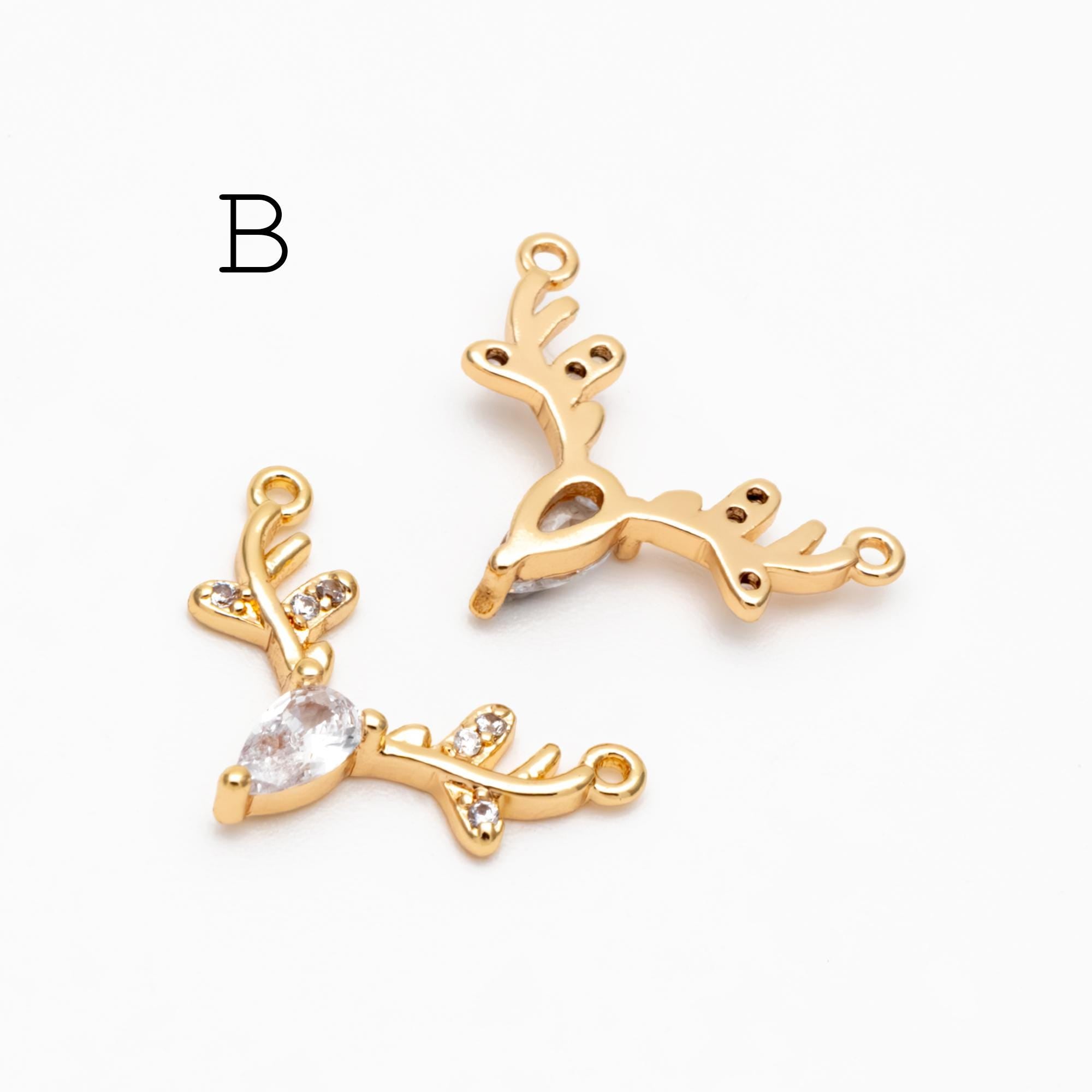 4pcs Gold/ Silver Tone Deer horn Connector, 18K Gold/ Rhodium plated Brass, Deer Horn Antlers Connector Charms (GB-427)